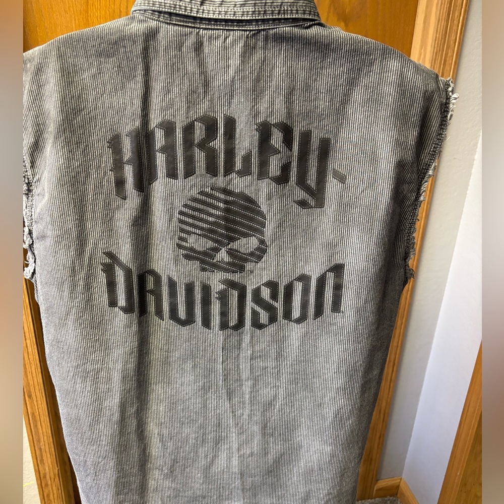 Harley-Davidson Men’s Black and Gray Striped Vest